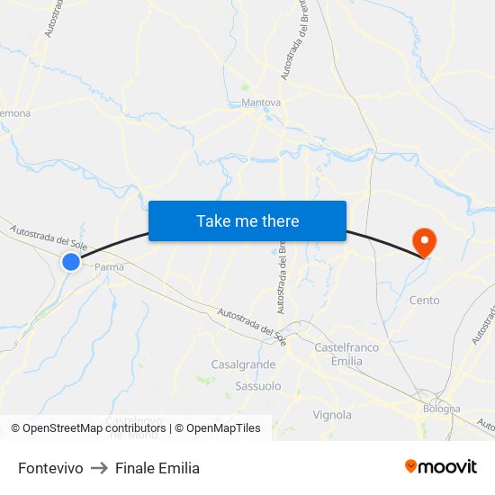 Fontevivo to Finale Emilia map