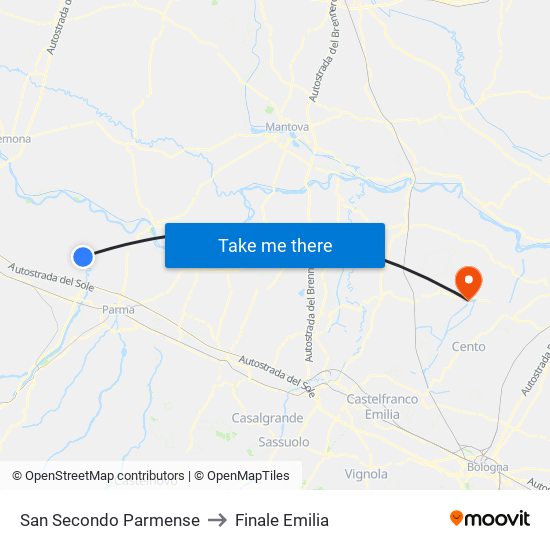 San Secondo Parmense to Finale Emilia map