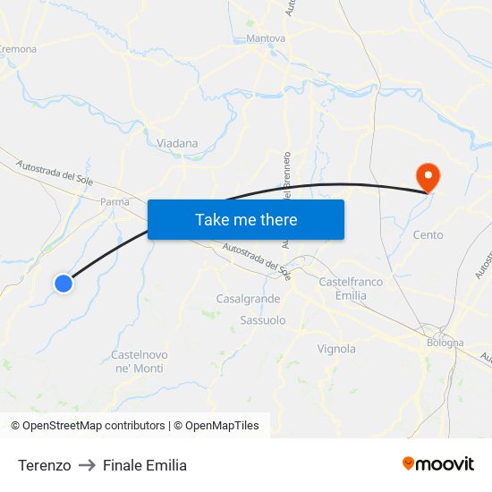 Terenzo to Finale Emilia map