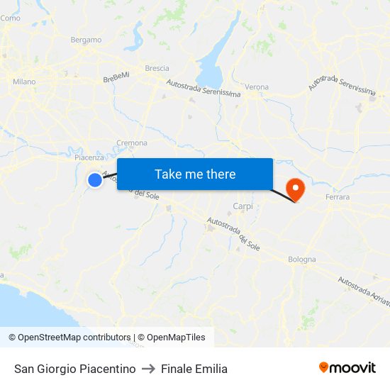 San Giorgio Piacentino to Finale Emilia map