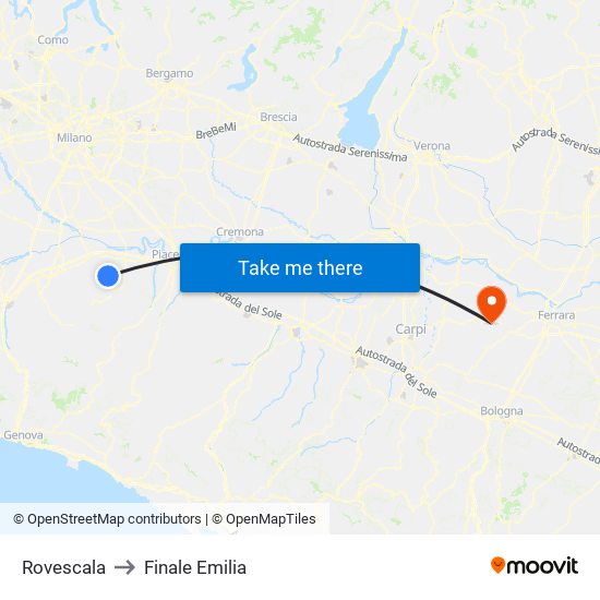 Rovescala to Finale Emilia map