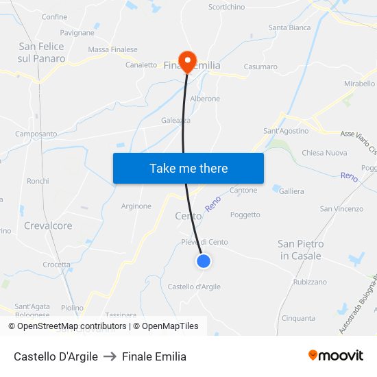 Castello D'Argile to Finale Emilia map