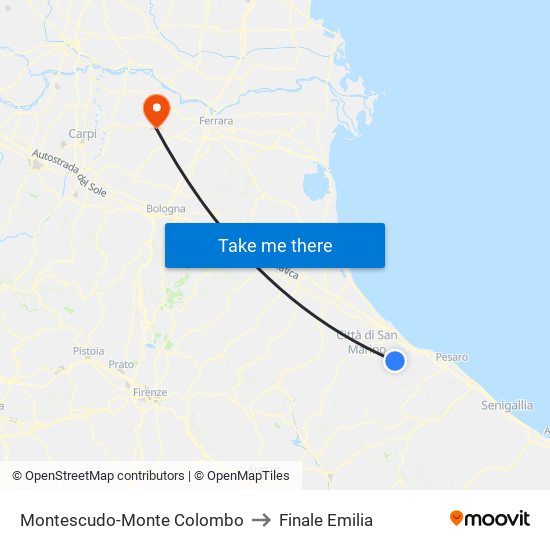 Montescudo-Monte Colombo to Finale Emilia map