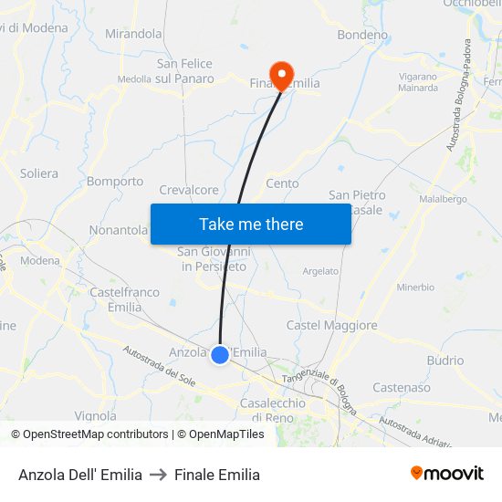 Anzola Dell' Emilia to Finale Emilia map