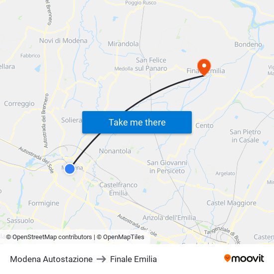 Modena  Autostazione to Finale Emilia map