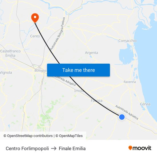 Centro Forlimpopoli to Finale Emilia map