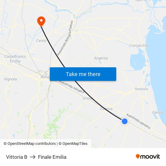 Vittoria B to Finale Emilia map