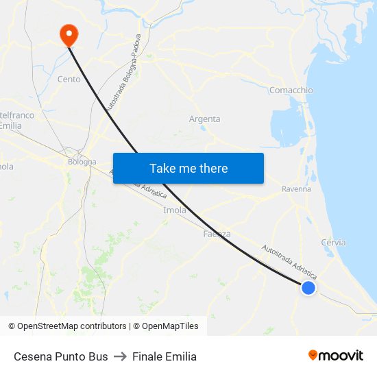 Cesena Punto Bus to Finale Emilia map