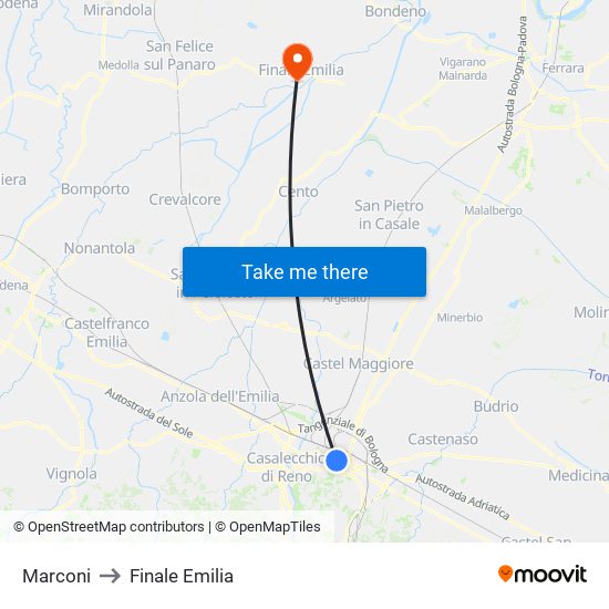 Marconi to Finale Emilia map