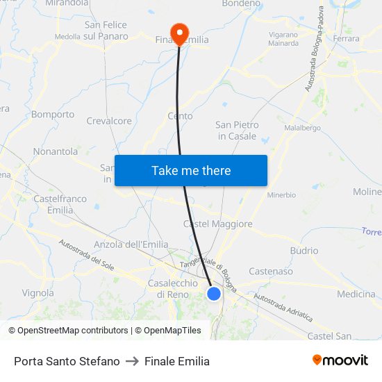 Porta Santo Stefano to Finale Emilia map