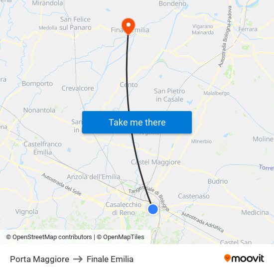 Porta Maggiore to Finale Emilia map