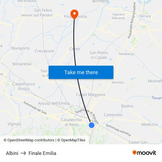 Albini to Finale Emilia map
