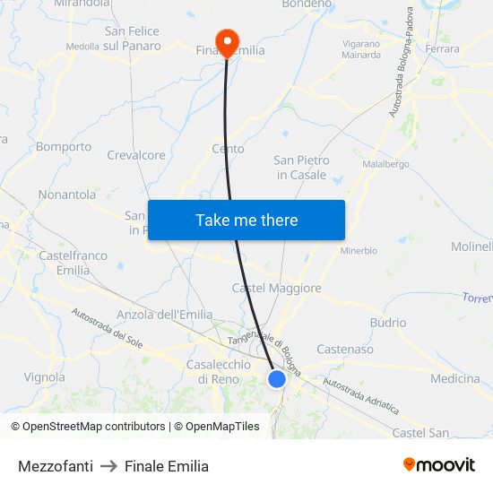 Mezzofanti to Finale Emilia map