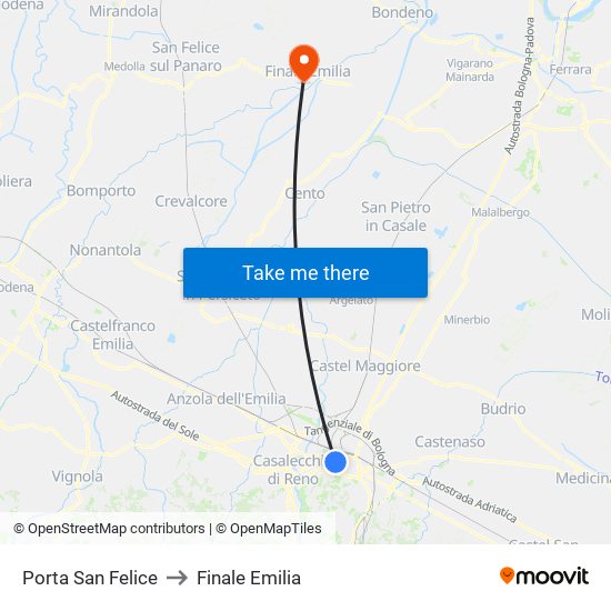 Porta San Felice to Finale Emilia map