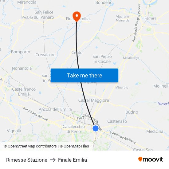 Rimesse Stazione to Finale Emilia map