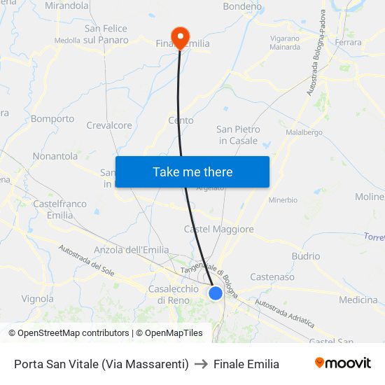 Porta San Vitale (Via Massarenti) to Finale Emilia map