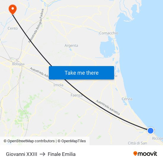 Giovanni XXIII to Finale Emilia map