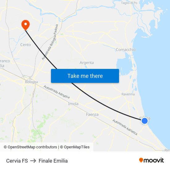 Cervia FS to Finale Emilia map