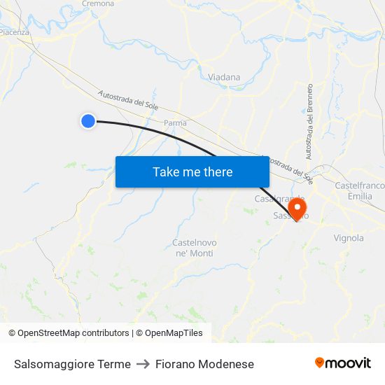 Salsomaggiore Terme to Fiorano Modenese map