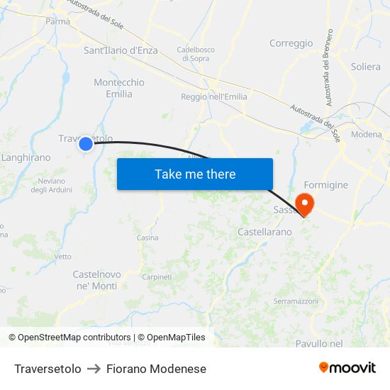 Traversetolo to Fiorano Modenese map