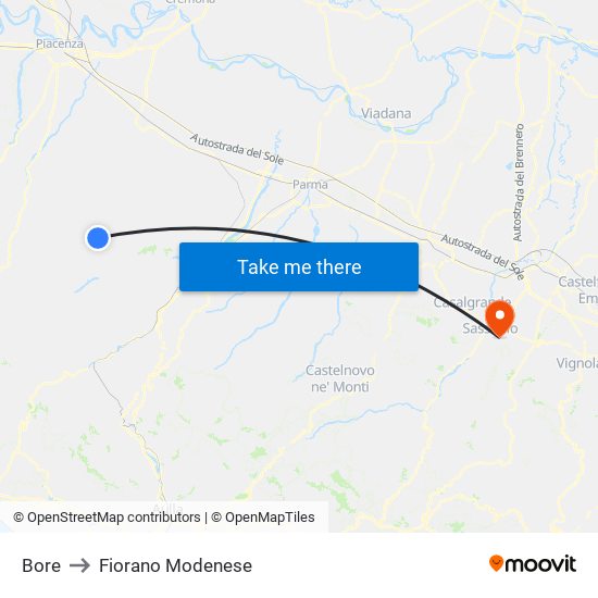 Bore to Fiorano Modenese map