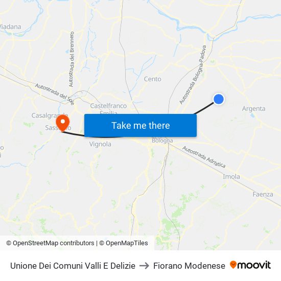 Unione Dei Comuni Valli E Delizie to Fiorano Modenese map