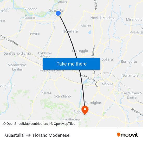 Guastalla to Fiorano Modenese map