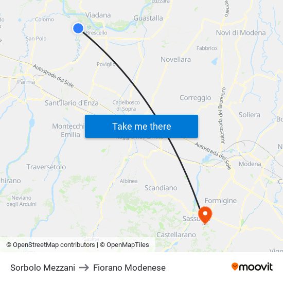 Sorbolo Mezzani to Fiorano Modenese map