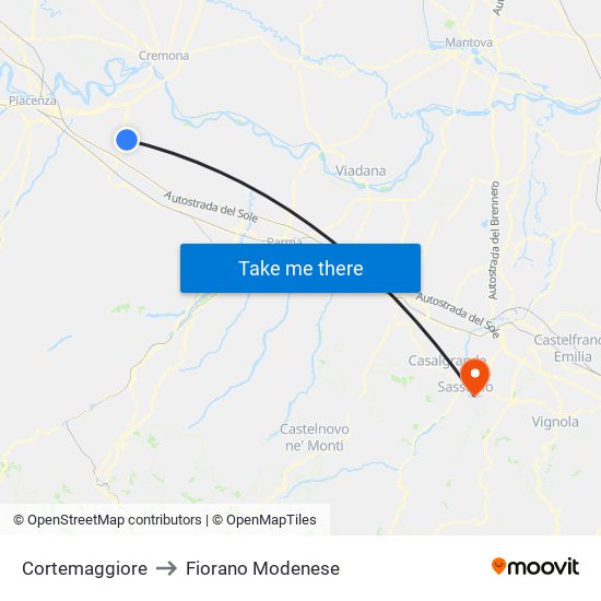 Cortemaggiore to Fiorano Modenese map