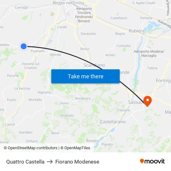Quattro Castella to Fiorano Modenese map