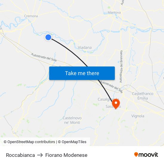 Roccabianca to Fiorano Modenese map