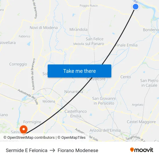 Sermide E Felonica to Fiorano Modenese map