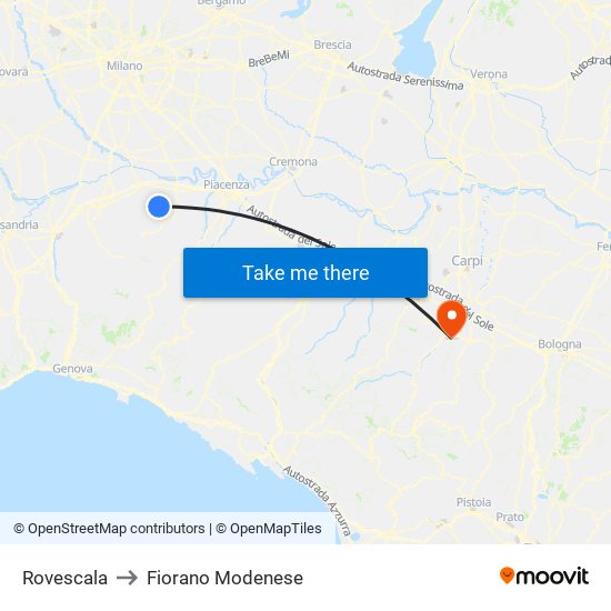 Rovescala to Fiorano Modenese map