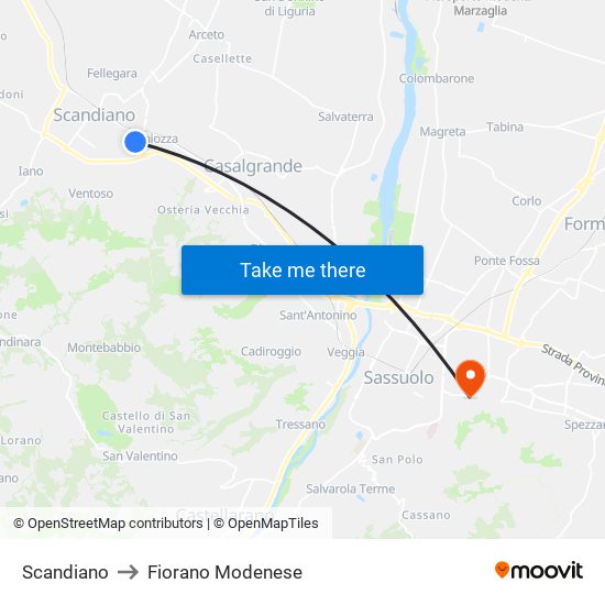 Scandiano to Fiorano Modenese map