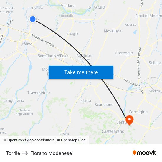 Torrile to Fiorano Modenese map