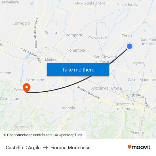 Castello D'Argile to Fiorano Modenese map