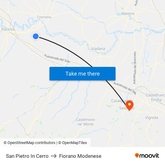 San Pietro In Cerro to Fiorano Modenese map