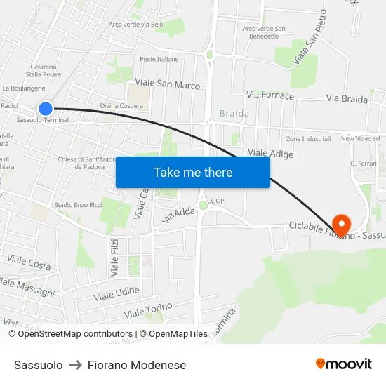Sassuolo to Fiorano Modenese map