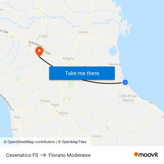 Cesenatico FS to Fiorano Modenese map