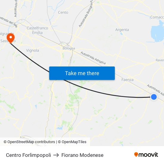 Centro Forlimpopoli to Fiorano Modenese map