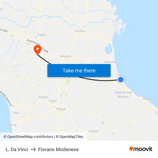 L. Da Vinci to Fiorano Modenese map