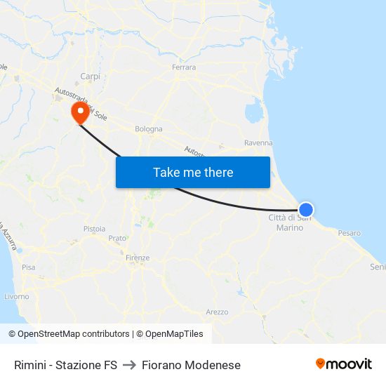 Rimini - Stazione FS to Fiorano Modenese map