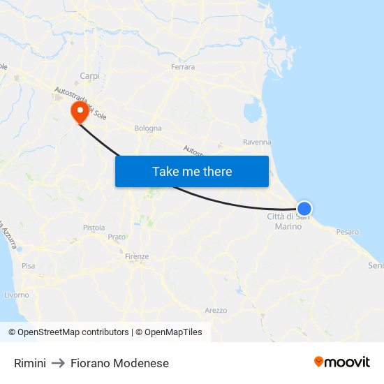 Rimini to Fiorano Modenese map