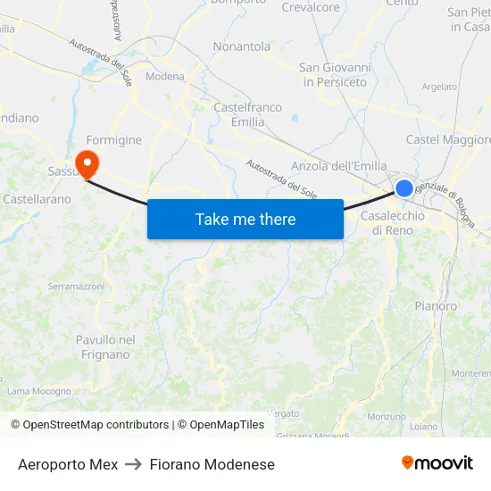 Aeroporto Mex to Fiorano Modenese map