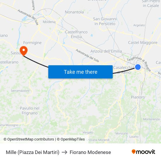 Mille (Piazza Dei Martiri) to Fiorano Modenese map