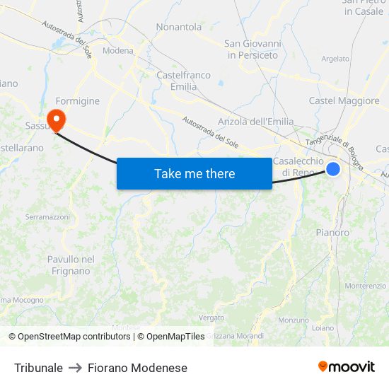 Tribunale to Fiorano Modenese map