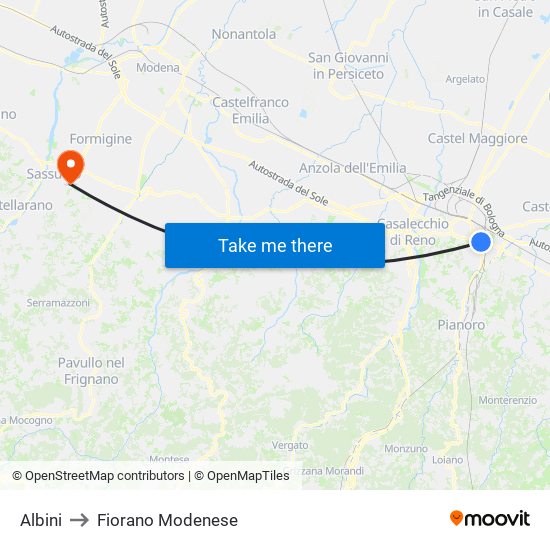 Albini to Fiorano Modenese map
