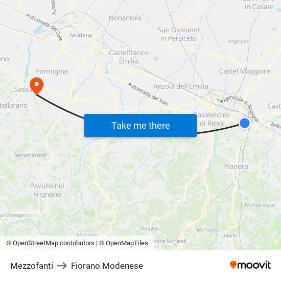 Mezzofanti to Fiorano Modenese map