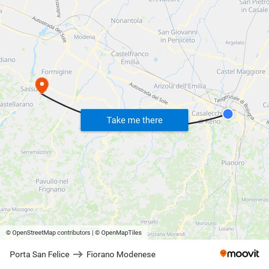 Porta San Felice to Fiorano Modenese map