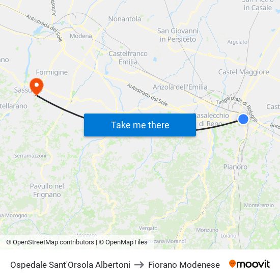 Ospedale Sant'Orsola Albertoni to Fiorano Modenese map